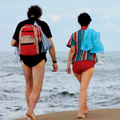 Couple walking on the beach